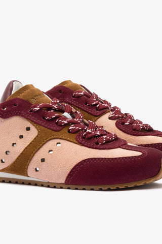 Stella Sneaker In Tulip, Russet and Wine Suede and Silver Metallic Leather