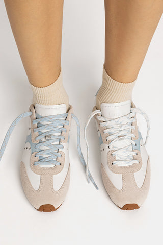 Stella Sneaker In Grey Suede, White Leather and Silver Metallic Leather