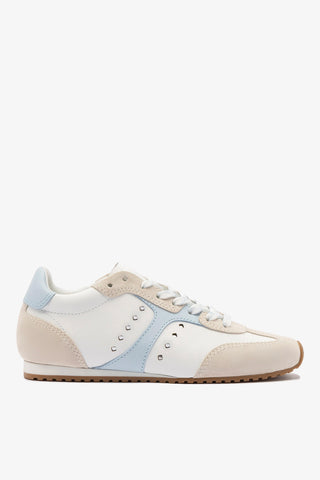 Stella Sneaker In Grey Suede, White Leather and Silver Metallic Leather Sneaker Larroudé