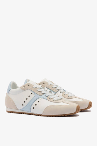 Stella Sneaker In Grey Suede, White Leather and Silver Metallic Leather Sneaker Larroudé