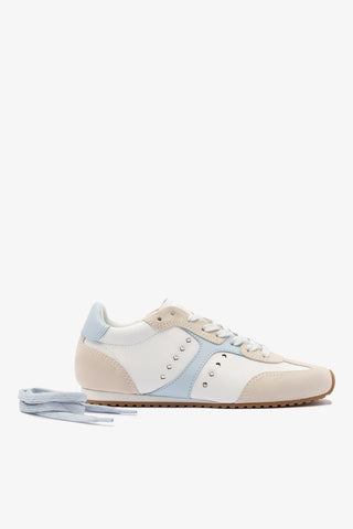 Stella Sneaker In Grey Suede, White Leather and Silver Metallic Leather Sneaker Larroudé