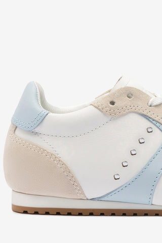 Stella Sneaker In Grey Suede, White Leather and Silver Metallic Leather