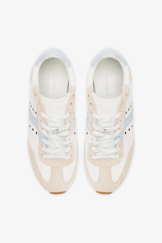 Stella Sneaker In Grey Suede, White Leather and Silver Metallic Leather Sneaker Larroudé