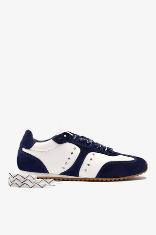 Stella Sneaker In White Leather and Indigo Suede