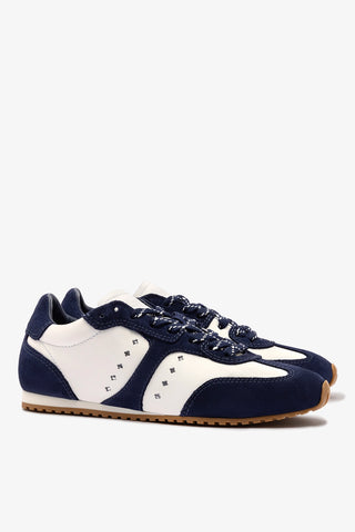 Stella Sneaker In White Leather and Indigo Suede