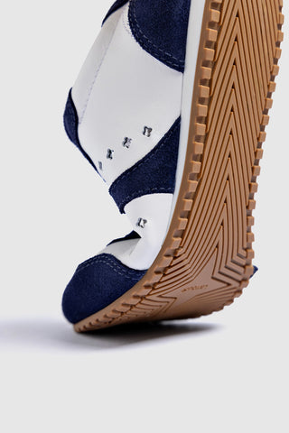 Stella Sneaker In White Leather and Indigo Suede