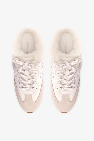 Stella Mule In Mushroom Grey Suede and White Shearling