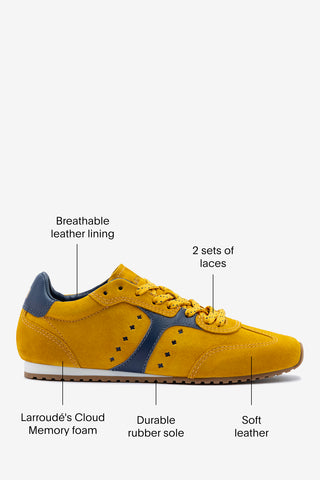 Stella Sneaker In Yellow Suede and Navy Leather