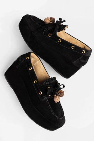 Cyprus Flatform Black Suede Flatform Larroude