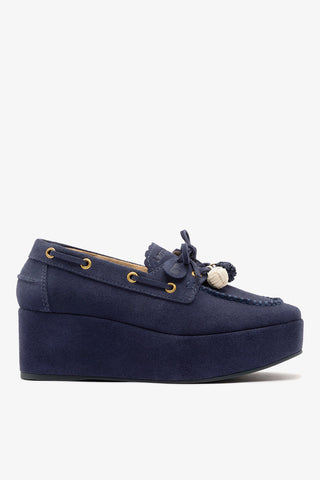 Cyprus Flatform Indigo Suede Flatform Larroude