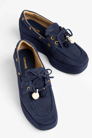 Cyprus Flatform Indigo Suede Flatform Larroude