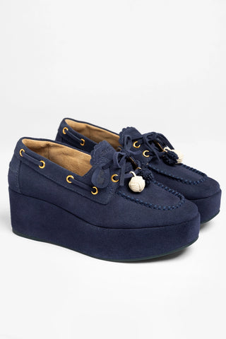 Cyprus Flatform Indigo Suede Flatform Larroude