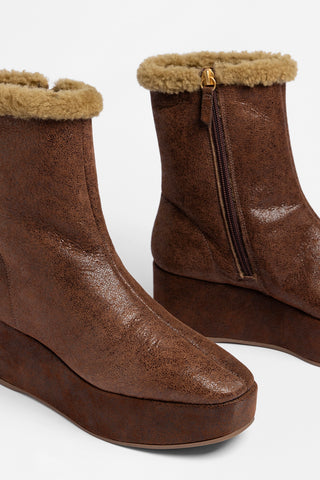 Dani Shearling Flatform Boot Cocoa Leather