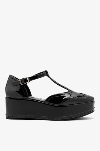 Luna Flatform Sandal Black Patent Leather Flatform Larroudé
