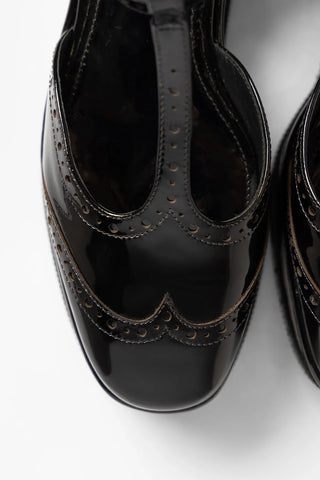 Luna Flatform Sandal Black Patent Leather Flatform Larroudé