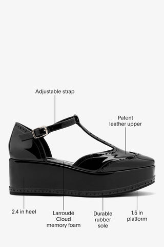 Luna Flatform Sandal Black Patent Leather Flatform Larroudé