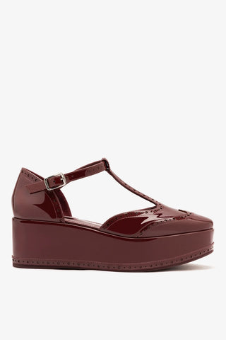 Luna Flatform Sandal Burgundy Patent Leather Flatform Larroudé