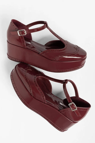 Luna Flatform Sandal Burgundy Patent Leather Flatform Larroudé
