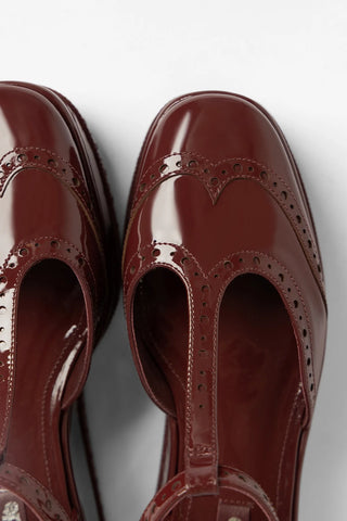 Luna Flatform Sandal Burgundy Patent Leather Flatform Larroudé