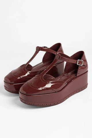 Luna Flatform Sandal Burgundy Patent Leather Flatform Larroudé