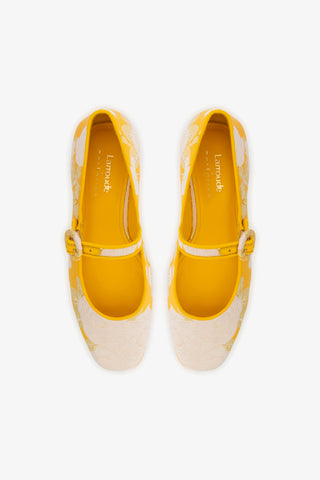 Larroudé x Markarian Blair Flatform In Yellow Floral Brocade