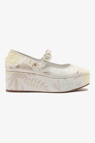 Larroudé x Markarian Blair Flatform In Yvette Ivory Brocade