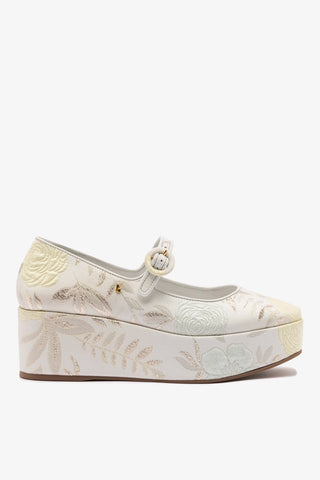 Larroudé x Markarian Blair Flatform In Yvette Ivory Brocade