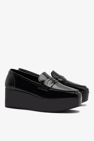 Suki Flatform Loafer In Black Box Leather