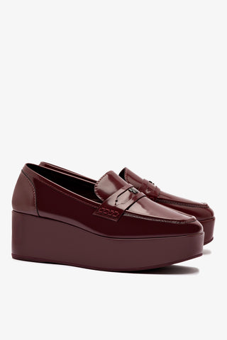 Suki Flatform Loafer In Burgundy Box Leather
