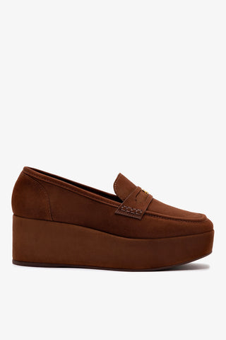 Suki Flatform Loafer In Burnt Umber Suede