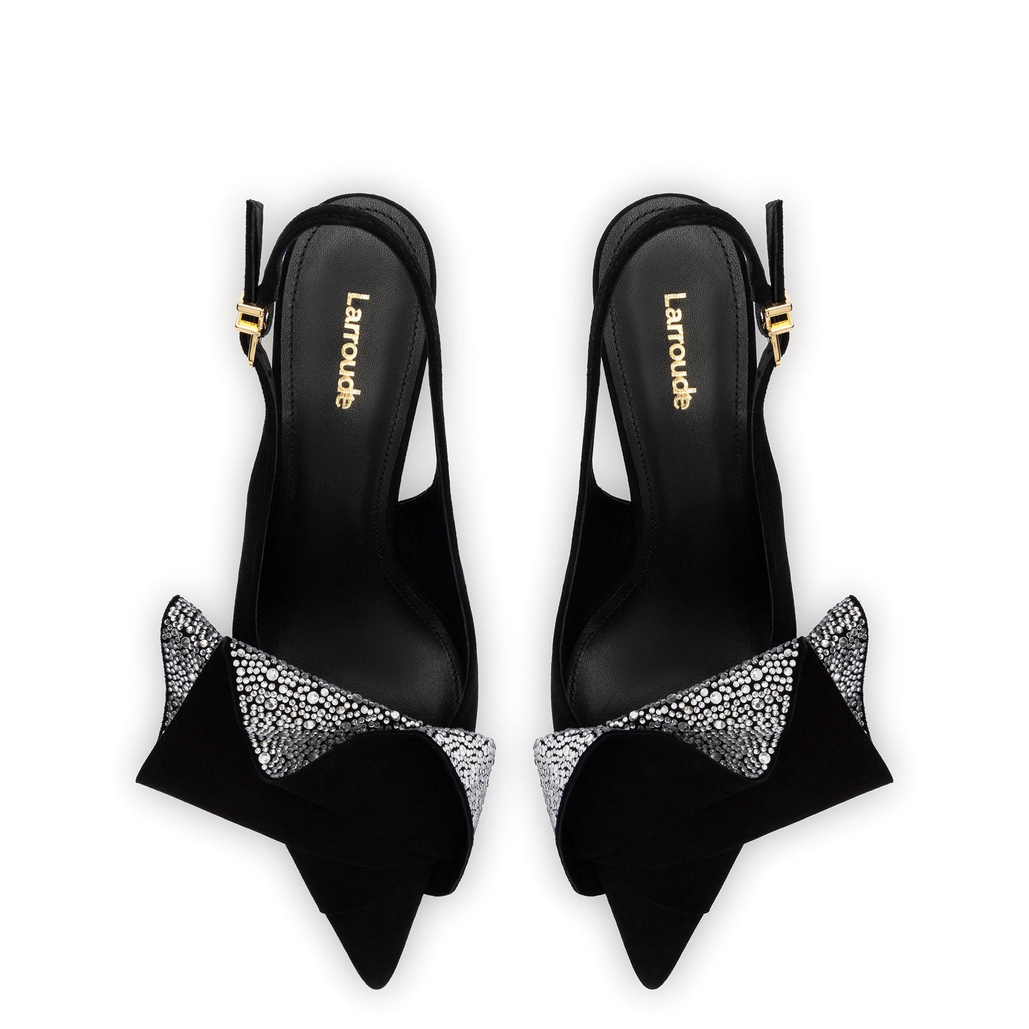 Loulou Ruffle Pump In Black Suede and Crystals