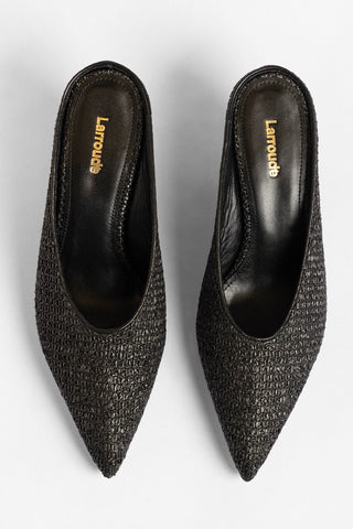 Loulou Mule Black Raffia Pump Larroude