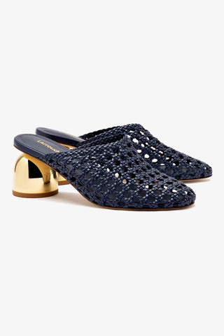 Dew Drop Macrame Mule In Navy Leather