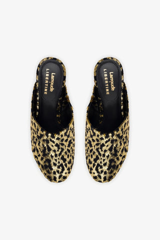 Larroudé x Libertine Dew Drop Mule In Leopard Fabric