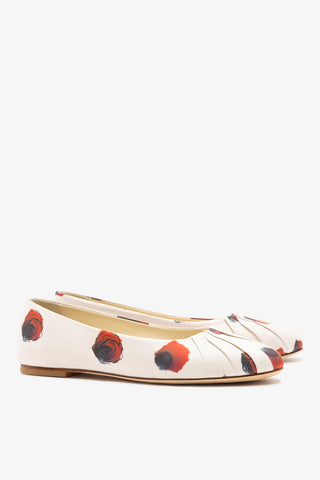 Jonathan Cohen by L.: Ballet Flat Ivory Printed Satin Ballet Larroudé x Jonathan Cohen