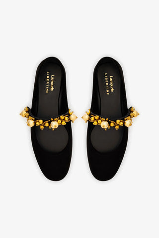 Larroudé x Libertine Verona In Black Suede and Golden Balls