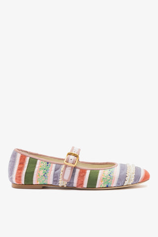 Larroudé x Tanner Fletcher: Ribbons & Ruffles Ballet Flat Multicolor Patchwork Ballet Larroudé x Tanner Fletcher