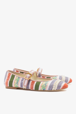 Larroudé x Tanner Fletcher: Ribbons & Ruffles Ballet Flat Multicolor Patchwork Ballet Larroudé x Tanner Fletcher