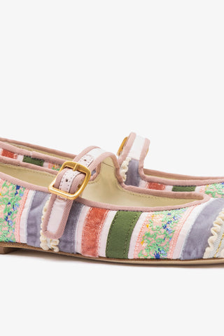 Larroudé x Tanner Fletcher: Ribbons & Ruffles Ballet Flat Multicolor Patchwork Ballet Larroudé x Tanner Fletcher