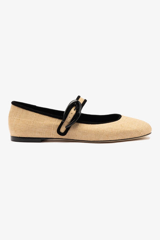 Verona Ballet Flat In Beige Raffia and Black Trimming