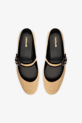 Verona Ballet Flat In Beige Raffia and Black Trimming