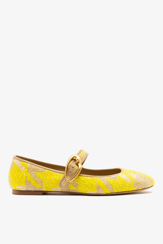 Verona Ballet Flat Yellow Printed Fabric Ballet Flat Larroude