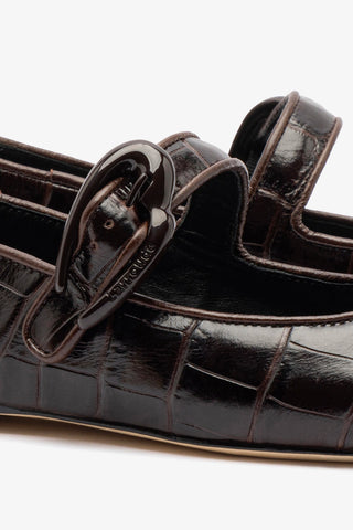 Verona Ballet Flat In Croco Brown Leather