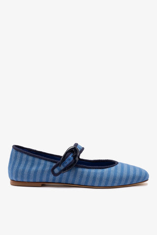 Verona Ballet Flat In Egyptian Blue Striped Fabric and Navy Trimming