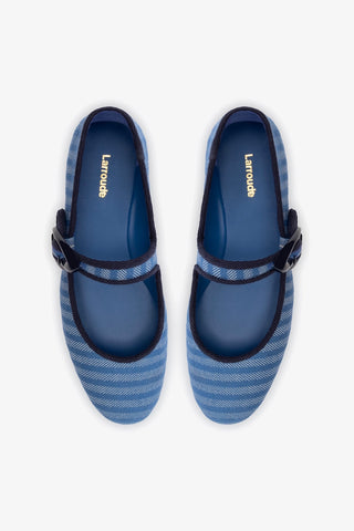Verona Ballet Flat In Egyptian Blue Striped Fabric and Navy Trimming