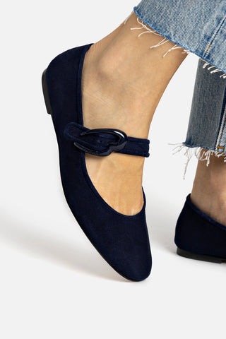 Verona Ballet Flat In Navy Suede Ballet Larroudé