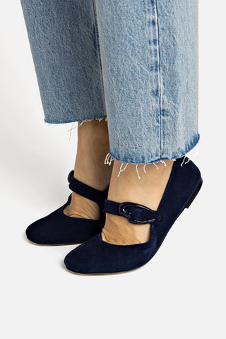 Verona Ballet Flat In Navy Suede Ballet Larroudé
