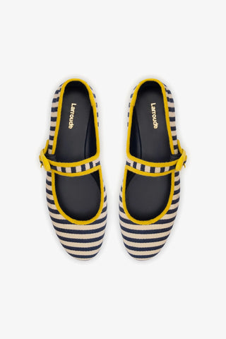 Verona Ballet Flat In Navy and Natural Striped Fabric and Lemonade Trimming