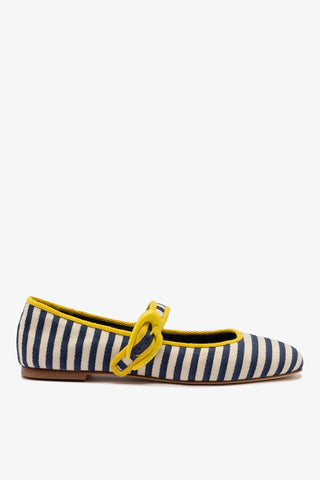 Verona Ballet Flat In Navy and Natural Striped Fabric and Lemonade Trimming