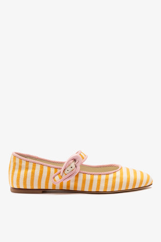 Verona Ballet Flat In Marigold and Natural Striped Fabric and Tulip Trimming